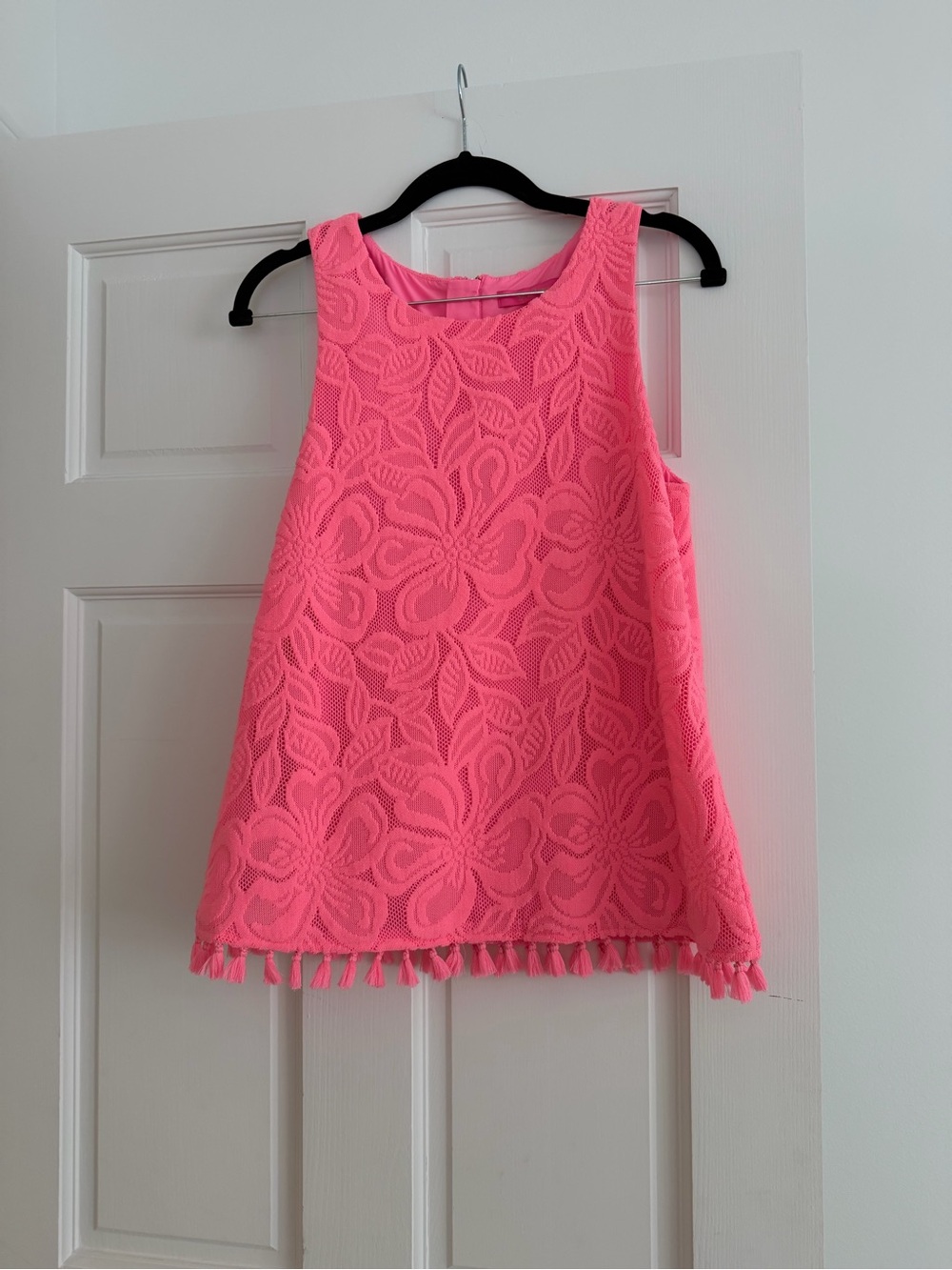 Lilly Pulitzer Neon Pink Lace Tank with Tassel Trim